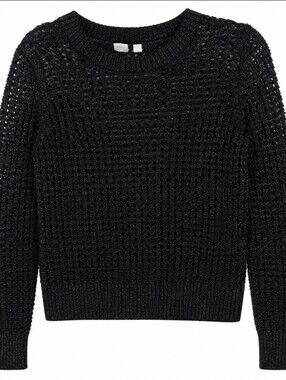 GAP Black Open Knit Metallic Crewneck Sweater Size Small